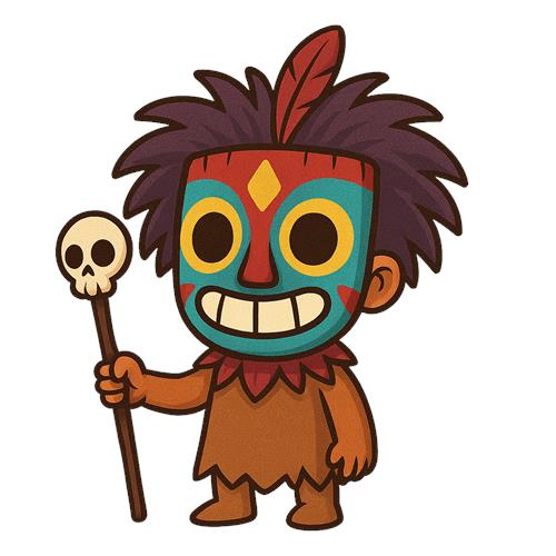 Farverig Maskefigur med Skeletstav