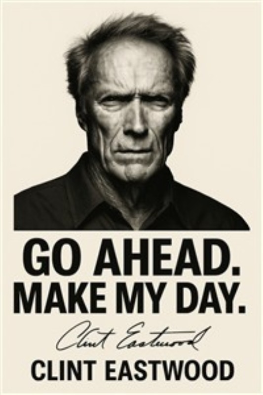 Kraftfuld citatplakat med Clint Eastwood - Oplev styrken i dette ikoniske citat fra Clint Eastwood. 'Go ahead. Make my day.' fanger essensen af beslutsomhed og attitude, perfekt til at inspirere dit rum.